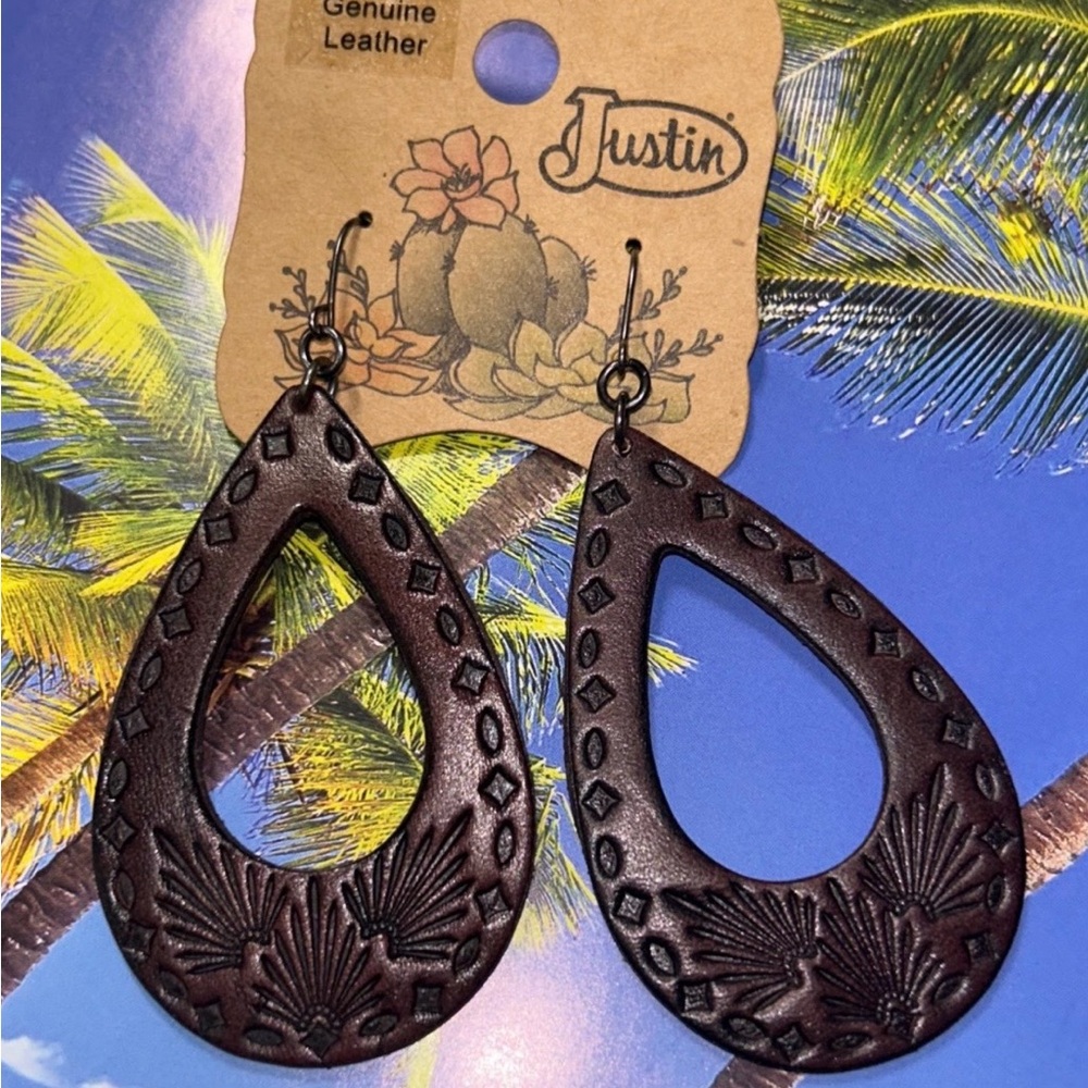 Justin Boots Dark Brown Leather Teardrop Earrings